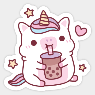 Cute Chubby Unicorn Love Boba Milk Tea Sticker